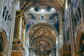 Interior frescoes of the Cathedral of Parma. Parma Cathedral.