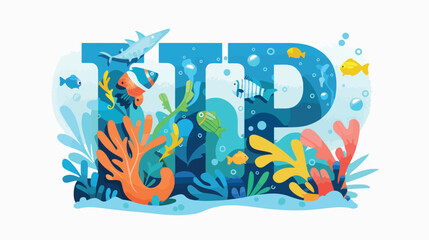 Flat style ocean font with water fishes 