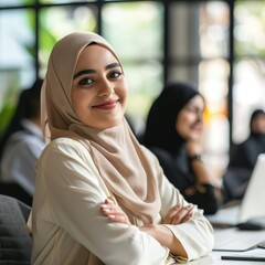 Arabic Speaking Woman in a Office Setting Fictional Character Created By Generative AI. 