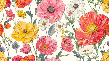 Floral seamless pattern with beautiful blooming garde