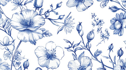 Floral seamless pattern with scattered blooming garde