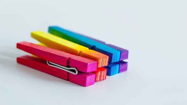 Colorful wooden clothespins isolated on a white background, clipping path included