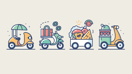 Food delivery concept. Lineart Illustration Four