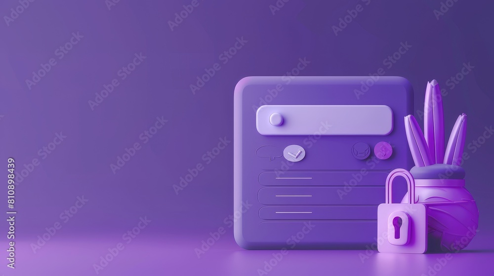 Poster website account access or registration form with login and password on purple background. concept of