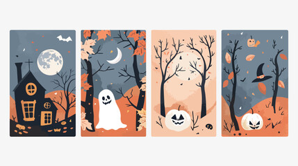 Four of different hand drawn Halloween greeting cards