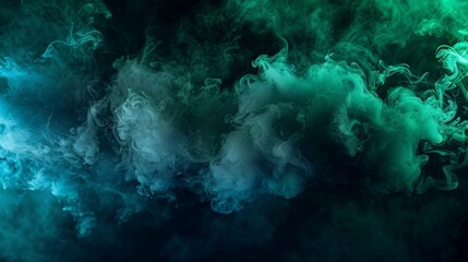 Abstract backdrop Cloud of green and blue smoke on a black isolated background. soft mystery horror...