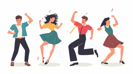 Four of man woman and pair performing Lindy hop or Sw