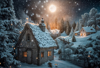 Villaggio Natalizio sotto la Neve- Atmosfera Vintage, cartolina natalizia II