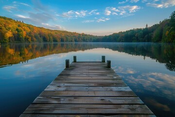 wooden dock extending out into a lake