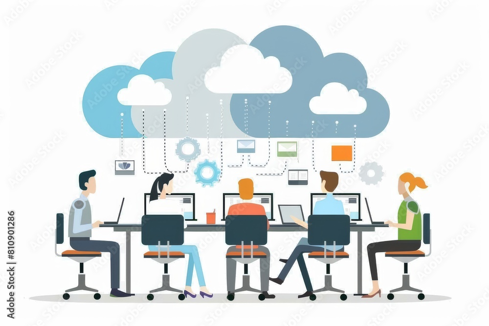 Poster teamwork thrives in computing environment where cloud computing professional digital planning and bu
