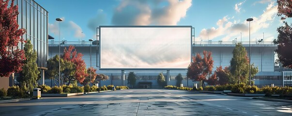 Produce a mockup of a white billboard at a sports stadium entrance