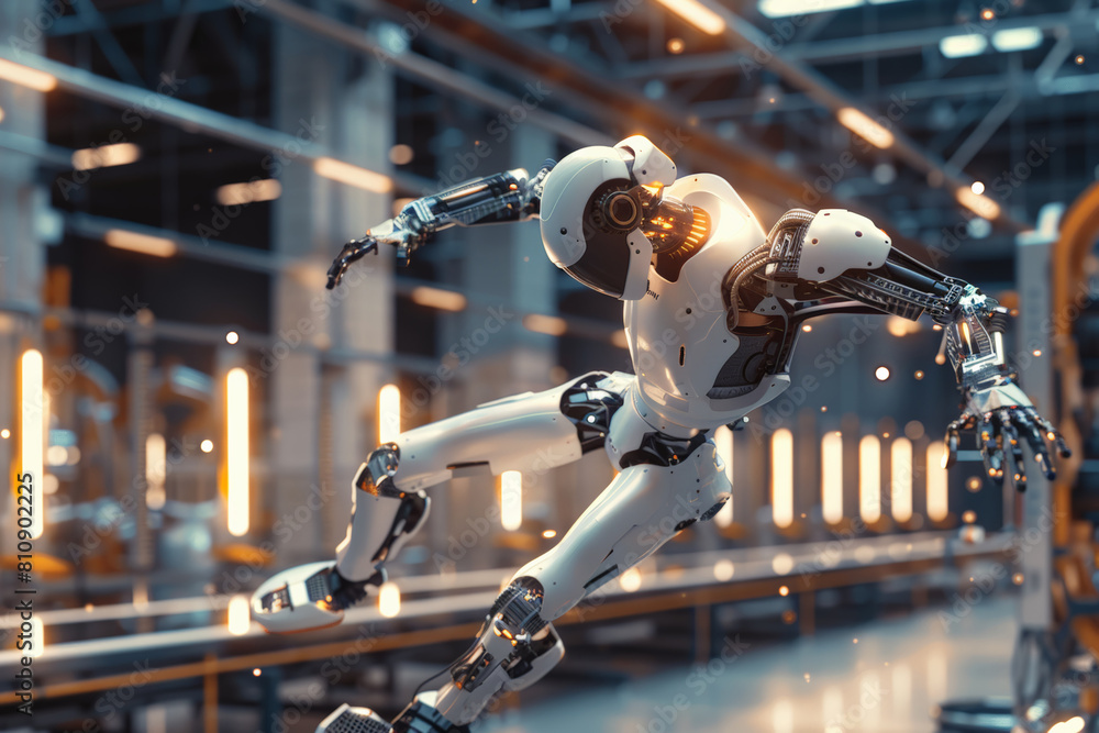 Wall mural high-tech humanoid robot with cutting-edge ai in a state-of-the-art futuristic environment.
