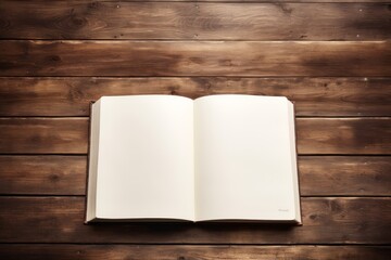 Blank open book on wooden table