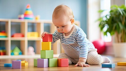 little child playing with blocks