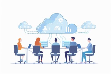 Teamwork in cooperative work environment is driven by cloud and technology integration,ed by symbols of communication in hosted cloud platforms