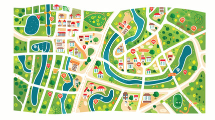 Generic city map with signs of streets roads and park