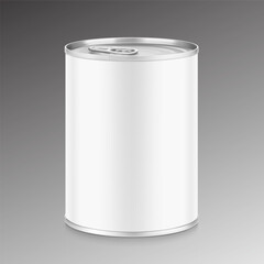 Hight realistic can with easy-open lid mockup. Vector illustration isolated on grey background. Easy to use for presentation your product, idea, design. EPS10.