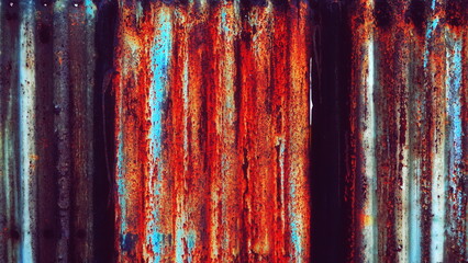 Rusty Corrugated Metal Sheets Colorful Texture Close-Up