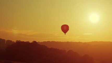 Fototapeta premium Misty Balloon Flight Over Autumn Forest