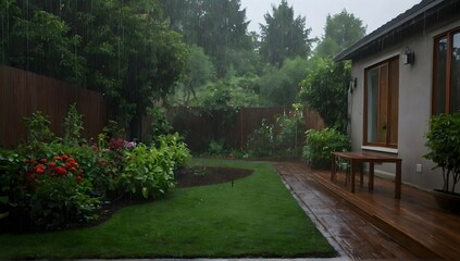 Naklejka premium Home, garden, rain
