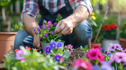 Fototapeta premium Gentle Gestures,Man Tenderly Holding a Bouquet of Small Flowers,Moments of Affection,A Man's Touch on Delicate Blossoms,Nature's Embrace, Man Cherishing Tiny Flowers in His Hands.