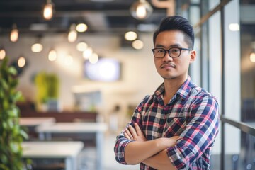 Interior of office building with people working at desks Fictional Character Created By Generative AI. 