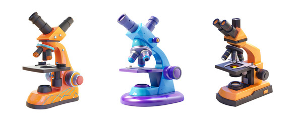 Naklejka premium Bundle of 3d cartoon microscope Isolated on transparent background, png