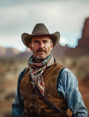 Portrait of mature and proud cowboy 