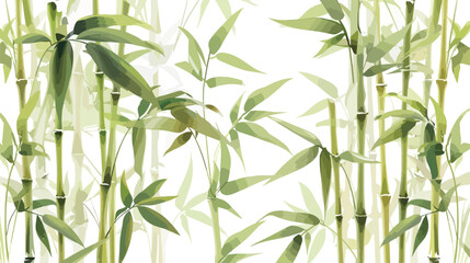 Green bamboo trees. Bamboo stems with leaves on white