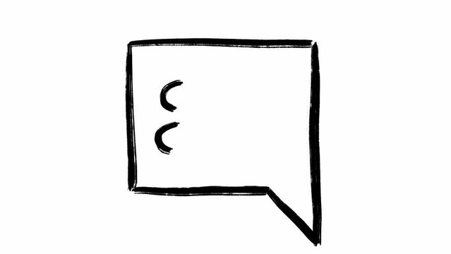 Rectangle speech bubble imitating incoming comment on web site in hand drawn black animation on white background. Template frame of textbox for online messages moving in loop stop motion. Design theme