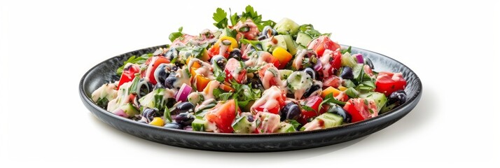 Summer light fresh vegetarian salad in bowl. A nutritious dish filled with fresh plantbased ingredients