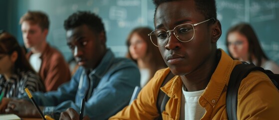 A variety of mature students using laptops and notebooks in the classroom during adult education class. Male and female students listen to lectures and take notes during the class.