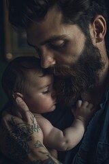 Man Holding Baby in Arms