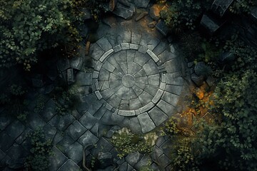 DnD Battlemap crypt, aerial, view, top-down, perspective, photography