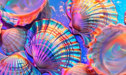 shellfish background iridescent pattern wallpaper blue orange turquoise purple vivid bold texture, Generative AI