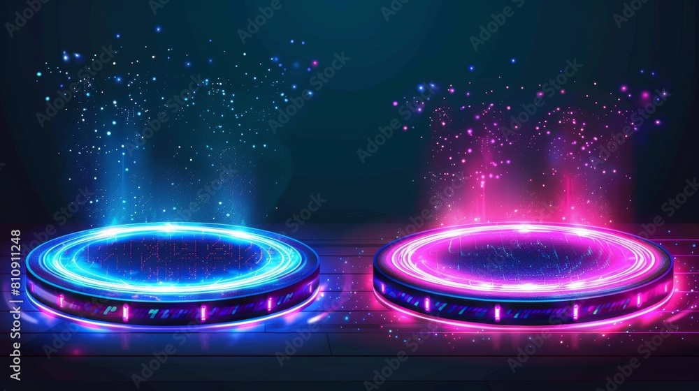 Poster the circle hologram game portal is designed with the incoming hud light effects. the futuristic tech