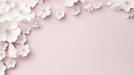 Paper cut flowers and leaves, Fresh spring nature background. Floral banner, poster, flyer template with copy space.