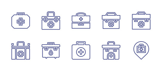 First aid line icon set. Editable stroke. Vector illustration. Containing firstaidkit, firstaidbag, firstaidcross, firstaid.