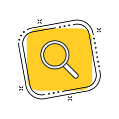 Cartoon loupe icon vector illustration. Magnifying glass on isolated yellow square background. Magnifier search sign concept.