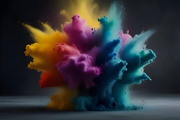 Explosion splash of colorful powder with freeze dark background, abstract splatter of colored dust powder.