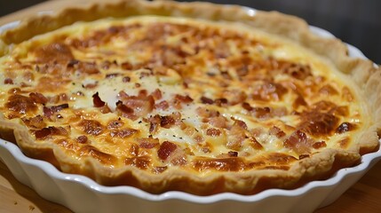Quiche Lorraine, a savory tart made with bacon, eggs, and cream