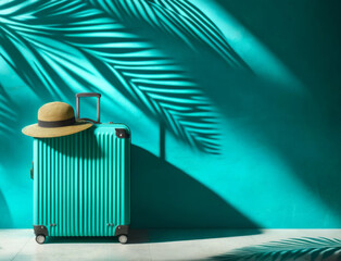 Tropical Travel Concept with Suitcase and Hat
