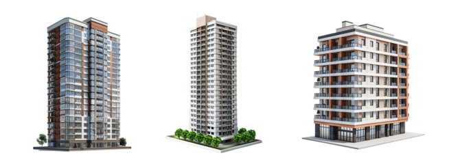 Bundle of building Isolated on transparent background