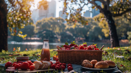 Generative ai illustration of a picnic on the grass