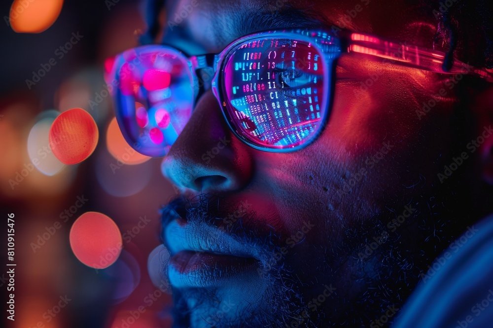 Poster vibrant image with a gradient of blues and purples and a blurred edge, giving off an ethereal bokeh 