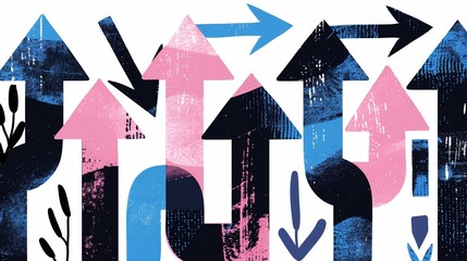 A dynamic and colorful illustration of multiple arrows pointing in various directions, symbolizing strategic choices, decision-making processes, and diverse options in a conceptual and stylized manner