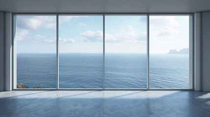 Fototapeta premium living room with large window overlooking the sea