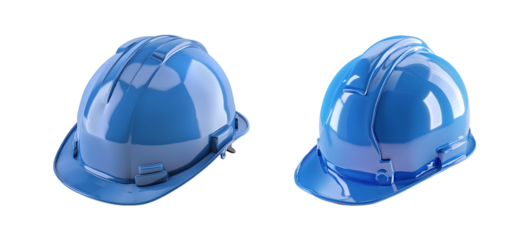 Blue worker helmets Isolated on transparent background