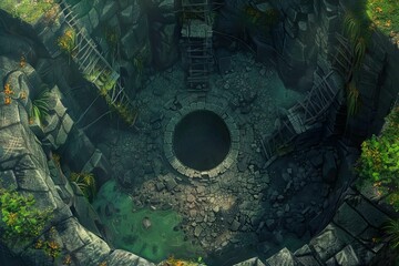 DnD Battlemap subterranean, tunnel, mystery, darkness, underground, enigma.