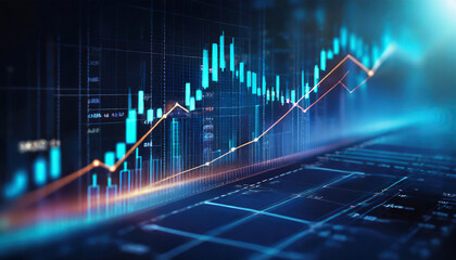 Perspective view of stock market growth, business investing and data concept